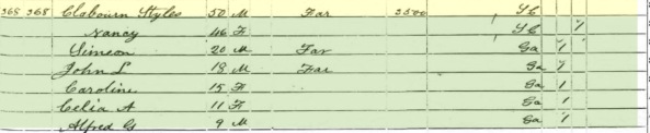 1850 U.S. Federal Census of Clabourn M STYLES